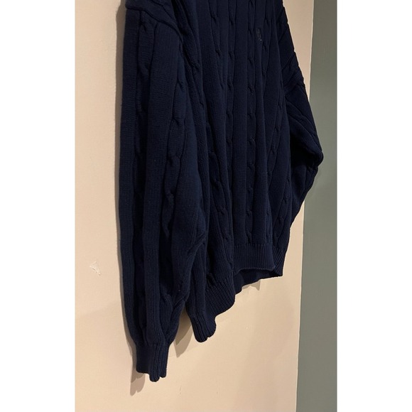 Izod Vintage Men's Chunky Cable Knit Sweater Size XL Navy Blue 100% Cotton Y2K - Picture 3 of 5